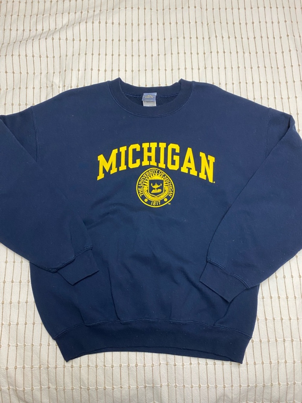 Navy Crewneck Sweatshirt with Yellow Michigan Logo